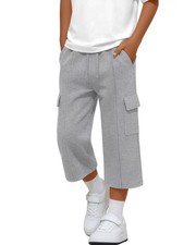 Boy's Cargo Pants Capris Straight Leg Sweatpants with Multi Pockets Elastic W... Boys' Capri Pants price