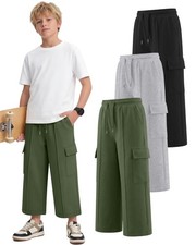 Langyiwee 3 Pack Boys Capri Pants Drawstring Elastic Waisted Teens Cargo Boys' Capri Pants price
