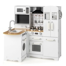 Costway Kid's Corner Kitchen Playset Wooden Pretend Kitchen Play Toy Set Kitchen Corner Set price