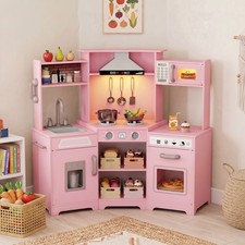 Kids Pretend Play Corner Kitchen Wooden Toy Set w/ Lights,Sounds Girls Gift Pink Kitchen Corner Set price