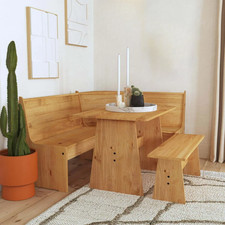 Kitchen Nook Breakfast Set Dining Table w/Corner & Bench Natural Pine Wood Kitchen Corner Set price