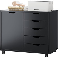 Office Wood File Cabinet w/5 Drawers&2 Shelf &Lockable Caster,Under Desk Cabinet Office Drawer Unit price