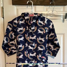 Carter's Girls Hooded Rain Coat Size M (5-6) Blue Unicorn Rainbow Snap Girls' Raincoat price