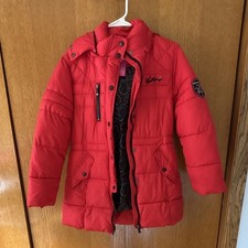 Weatherproof Girls Red Hooded Puffer Jacket Faux Fur Trim Full Zip L 14/16 Girls' Raincoat price