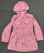 Girls Pink/White Polka Dot Hooded Full Zip Rain Coat, Size 6, Mid-Length Girls' Raincoat price