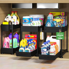 3 Pack 2 Tier Under Sink Organizer Sliding Drawer Cabinet Storage Shelf Black Drawer Shelf price