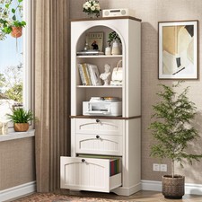68" Rustic White Farmhouse Bookshelf File Drawer 3-Tier Open Shelf Storage Drawer Shelf price