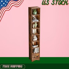 NEW Tall Narrow Bookshelf w Drawer 6 Adjustable Shelves Storage Cabinet Brown Drawer Shelf price