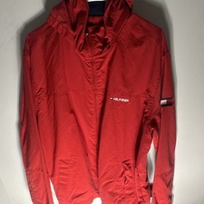 Tommy Hilfiger Men’s L Red Windbreaker Jacket Full Zip Hooded Logo Solid Men's Coat price