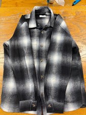 Old Navy Men's Plaid Shacket Jacket Black Gray White Button Up Shirt Coat L Men's Coat price