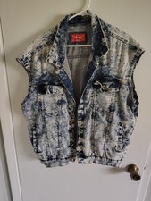 NOUSAI Men Blue Acid Wash Sleeveless Jean Vest Jacket Large Button Pockets Men's Coat price