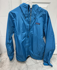 Patagonia Men’s Blue Hooded Full Zip Rain Coat Stand-Up Collar Short L Men's Coat price
