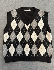 SHEIN Girls Argyle Knit Sweater Vest V-Neck Sleeveless 10Y Black Gray Girls' Vest price