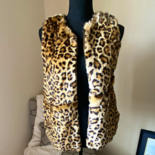 Zara Girls Leopard Print Faux Fur Vest Full Zip Lined Brown Black Beige 13/14 Girls' Vest price