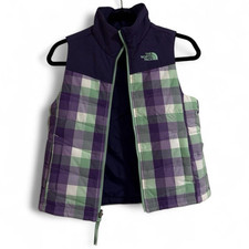 The North Face Girls S (7/8) Plaid Insulated Full Zip Puffer Vest Purple/Green Girls' Vest price