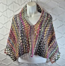 Handmade Crocheted Rainbow Poncho Boho Shawl Girls / Small Womens 19" L  x 37" W Girls' Poncho price