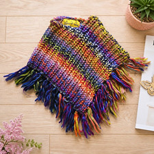 Peace of Cake Rainbow Knit Fringe Poncho Girls Size Small 4-6X Girls' Poncho price