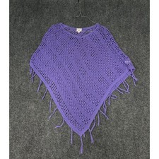 Justice Crochet Poncho Girls Size 12/14 Purple Fringe Open Knit Boho Sweater Girls' Poncho price