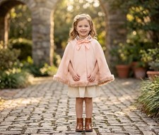 Catherine Malandrino Girl 5 - 7 Embroidered Poncho Pink Fleece Fur Front Button Girls' Poncho price