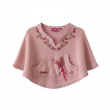 Vintage Pink Barbie-Branded Sweater Poncho W/ Embroidered Floral Neckline 4/5 Girls' Poncho price