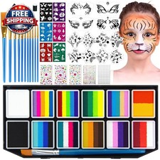 12 Color Face Painting Kit with Brushes, Stencils & Gems for Parties & Festivals Face & Finger Paint price