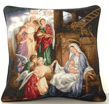 Nativity- Mary & Baby In Stable w/ Angels, , Metallic Gold, Tapestry Pillow New Baby Gold Pillow price