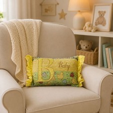 B is for Baby Newborn Yellow Ruffle Ducks Hearts Tapestry Word Pillow Baby Gold Pillow price