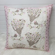 Woodland Creatures Baby Deer Nursery Quilted Pillow Pink Gold Brown 16" Square Baby Gold Pillow price