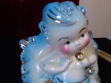 VINTAGE HULL POTTERY PLANTER BABY WITH PILLOW #92 PLANTER BLUE GOLD TRIM Baby Gold Pillow price