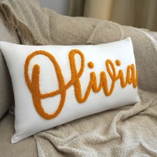 Golden Punch Needle Name Pillow , Nursery Decor, Personalized Baby Shower Gift Baby Gold Pillow price