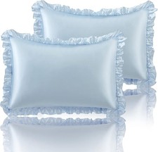 Ruffled Standard Satin Pillowcase Set of 2, Baby Blue Silky Satin Pillow Cases Baby Gold Pillow price