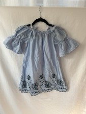 GUESS Girls Off-Shoulder Blue/White Striped Embroidered Dress L (14) Girls' Tunic price