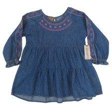 NEW Wrangler Tunic Top Youth Girls L Blue Long Sleeve Tiered Embroidered Denim Girls' Tunic price