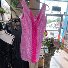 Girls Pink/White Paisley Shift Dress Sleeveless V-Neck Short Braided Trim M Girls' Tunic price