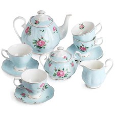 BTaT- Floral Tea Set Tea cups 8oz Tea Pot 38oz Creamer and Sugar Set Gift Tea / Teapot Sets price
