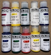 Golden Fluid Set of 10 Mixing Artist Acrylics 30ml Color Paint Bottles NEW Art Painting Supplies price