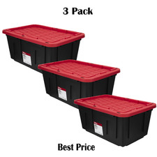 Hyper Tough 27 Gallon Snap Lid Plastic Storage Bin Container Pack of 3 Storage Containers price