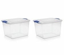 2pk Stackable Plastic Tote Box Storage Containers Bin 27 Qt, Blue Latches Storage Containers price