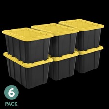 Sterilite 27 Gal Tough Storage Bins 6-Pack Black Plastic Garage Totes Snap Lid Storage Containers price