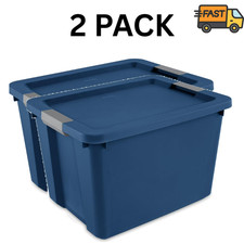 2 Pack 20 Gallon Storage Bin Plastic Container w Latch Lid Blue Heavy Duty Storage Containers price