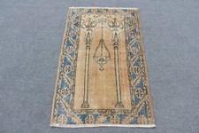 Turkish Vintage Rug, 2,6x4,1 ft Rug, Blue Brown Oriental Wool Rug Turkish-Style Toilet price