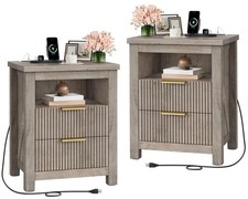 Fluted Nightstand Set of 2 with Charging Station and 2 Drawers Office Nightstand price