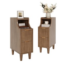Narrow Fluted Nightstand Set of 2, Wooden Small 2 Drawer Nightstand, Walnut * 2 Office Nightstand price