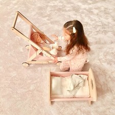 Three-Level Height Adjustable Wooden Baby Doll Stroller Wooden Pram Stroller Strollers and Prams price