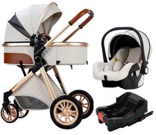 3-in-1 Newborn Pram Stroller Travel System ISOFIX Base | Lightweight White Strollers and Prams price