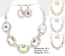 Cocktail Square Rhinestone Crystal Wedding Bridal Choker Chain Necklace Earrings Smart Necklace price