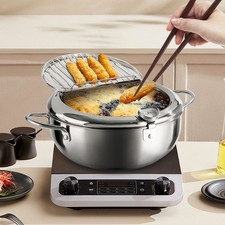 Silver Stainless Steel Deep Fryer with Built-in Dial Thermometer-9.5 inch (24cm) Built-in Fryers price