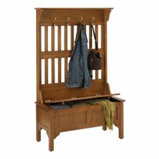 Oak Finish Wooden Hall Tree Storage Stand Entryway Bench Coat Rack Hat Hooks Hall Stand price
