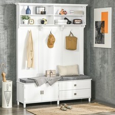 Hall Tree with Storage Bench with Storage Shelves, White Hall Stand price
