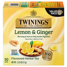 Twinings Lemon & Ginger Herbal Tea Bags Caffeine Free 50 Count Box-FREE SHIPPING Tea price